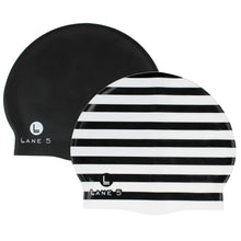 Load image into Gallery viewer, Black Striped and Black Swim Cap
