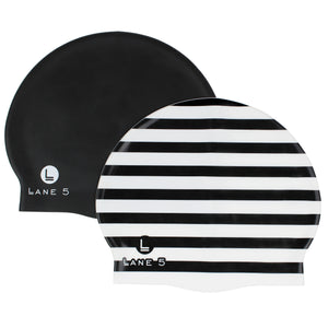 Black Striped and Black Swim Cap