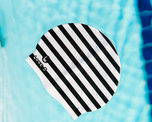 Load image into Gallery viewer, Black Striped and Black Swim Cap
