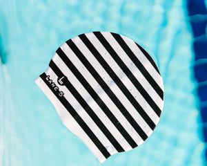 Black Striped and Black Swim Cap