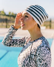 Load image into Gallery viewer, Black Striped and Black Swim Cap
