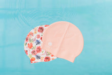 Load image into Gallery viewer, Lane5 Swim - 2-Pack Adult Silicone Swim Cap - Spring Floral Print and Solid Pink
