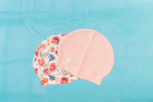 Lane5 Swim - 2-Pack Adult Silicone Swim Cap - Spring Floral Print and Solid Pink