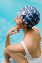 Load image into Gallery viewer, Lane5 Swim - 2-Pack Adult Silicone Swim Cap - Navy Tie-Dye Print and Solid Mauve
