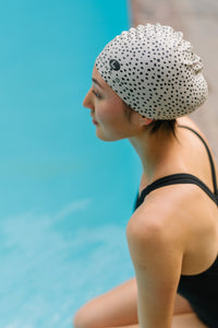 Lane5 Swim - 2-Pack Adult Silicone Swim Cap - Spotted Print and Solid Blue…