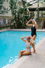 Load image into Gallery viewer, Lane5 Swim - 2-Pack Adult Silicone Swim Cap - Navy Tie-Dye Print and Solid Mauve
