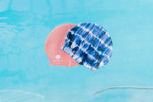 Load image into Gallery viewer, Lane5 Swim - 2-Pack Adult Silicone Swim Cap - Navy Tie-Dye Print and Solid Mauve
