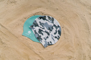 Lane5 Swim - 2-Pack Adult Silicone Swim Cap - Camo Print and Solid Green